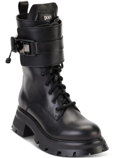 Shop Dkny Sava Womens Magnetic Closer Lug Sole Combat & Lace-up Boots In Black