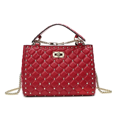 Shop Tiffany & Fred Studded & Quilted Leather Shoulder Bag In Red