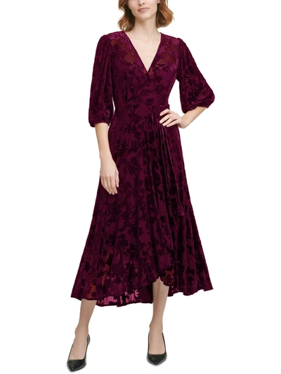 Shop Calvin Klein Womens Velvet V-neck Wrap Dress In Red