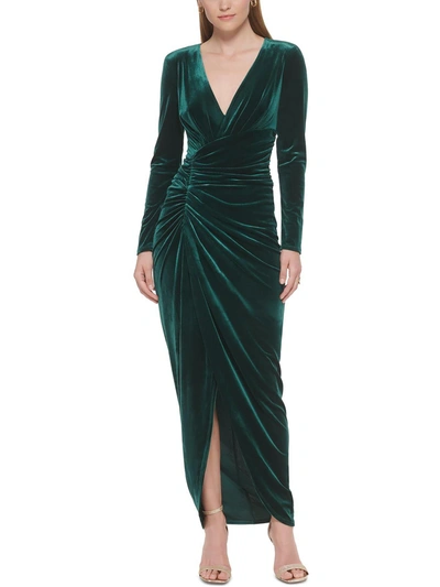 Shop Vince Camuto Petites Womens Velvet Long Sleeves Evening Dress In Green