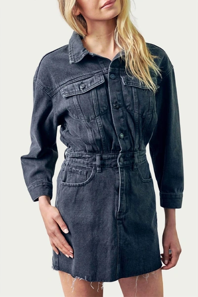 Shop Fore Denim Raw-edge Mini Dress In Washed Black In Blue