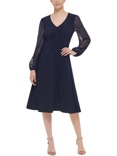 Shop Jessica Howard Womens Chiffon Ruched Midi Dress In Blue