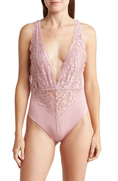 Shop Wishlist Plunge Neck Lace Bodysuit In Blush