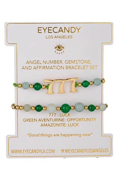 Shop Eye Candy Los Angeles Set Of 2 Angel Number Stretch Bracelets In Green