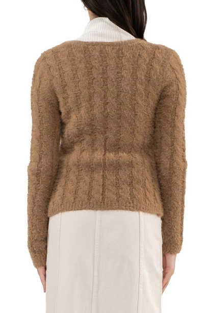 Shop Blu Pepper Front Tie Cable Knit Cardigan In Brown