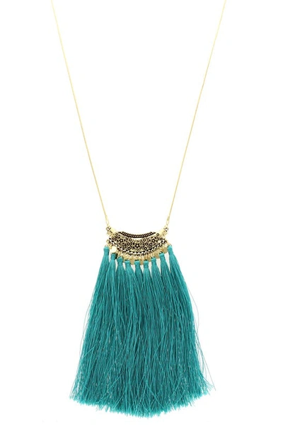 Olivia Welles Viona Fringe Necklace In Blue