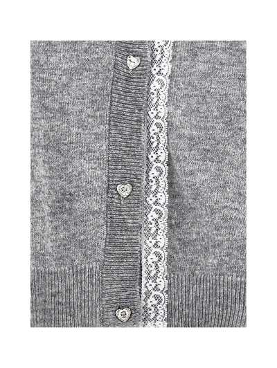 Monnalisa Lace-trimmed Wool Cardigan In Grey