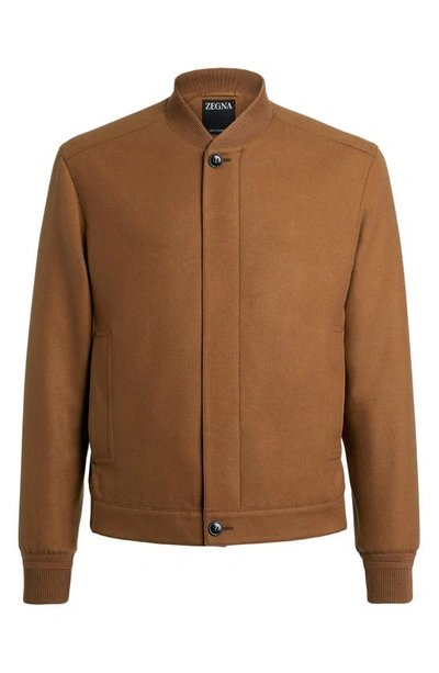 Zegna Water Repellent Elements Oasi Cashmere Bomber Jacket In Brown