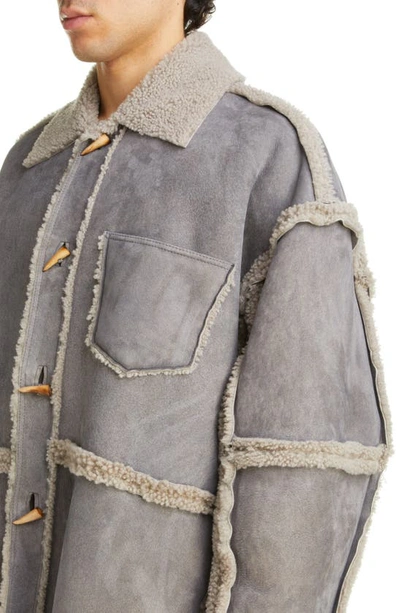 Shop Acne Studios Oversize Genuine Shearling Jacket In Taupe Grey