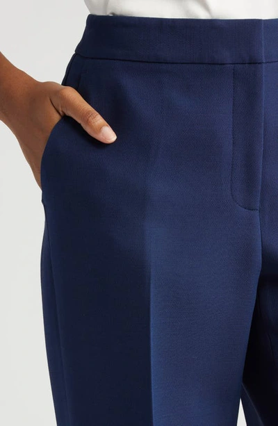 Shop Lafayette 148 Gates Wool & Silk Crepe Straight Leg Trousers In Midnight Blue