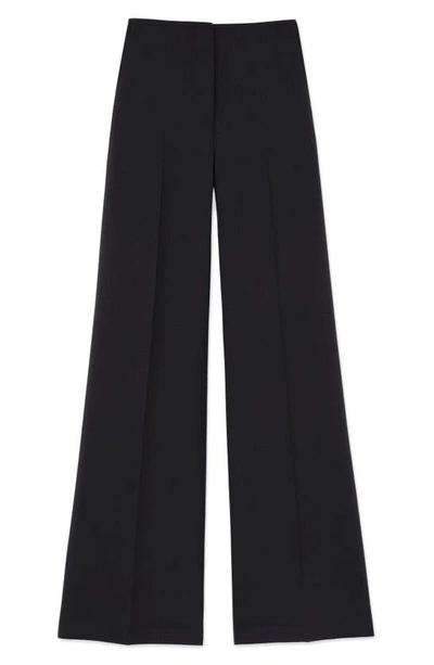 Shop Lafayette 148 New York Thames High Waist Wide Leg Stretch Wool Pants In Black