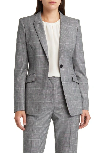 Hugo Boss Boss Juicylara Check One-button Virgin Wool Blazer In Gray