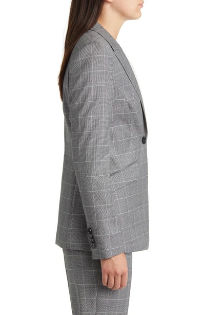 Hugo Boss Boss Juicylara Check One-button Virgin Wool Blazer In Gray