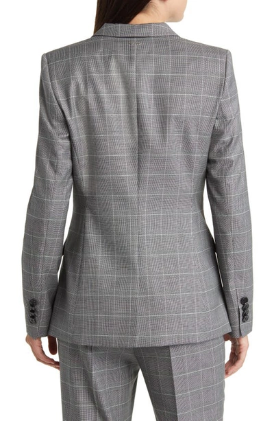 Hugo Boss Boss Juicylara Check One-button Virgin Wool Blazer In Gray