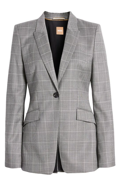 Hugo Boss Boss Juicylara Check One-button Virgin Wool Blazer In Gray