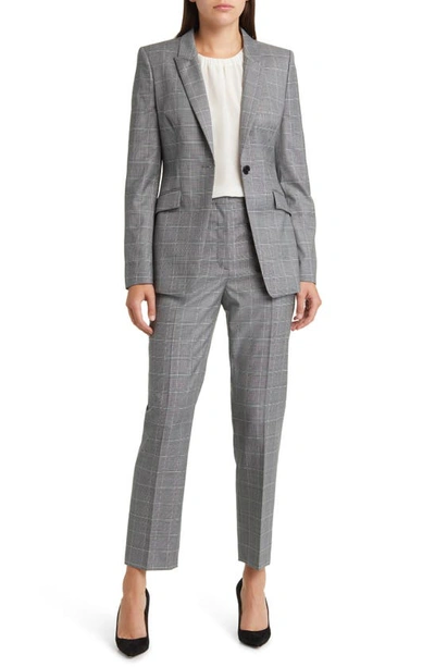 Hugo Boss Boss Juicylara Check One-button Virgin Wool Blazer In Gray