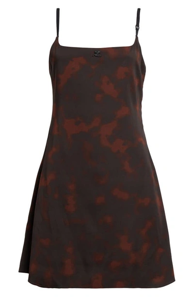 Shop Courrèges Tortoiseshell Print Logo Square Neck Minidress In Havana/ Tortoise