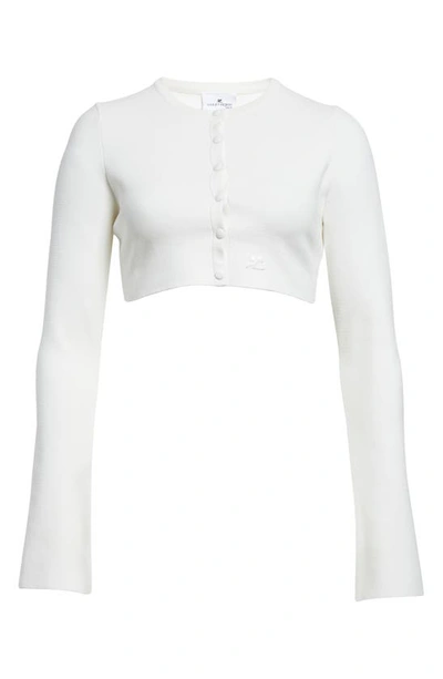 Shop Courrèges Milano Embroidered Logo Crop Cardigan In Heritage White
