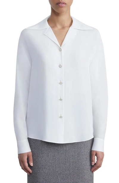 Shop Lafayette 148 Convertible Collar Silk Button-up Blouse In Cloud