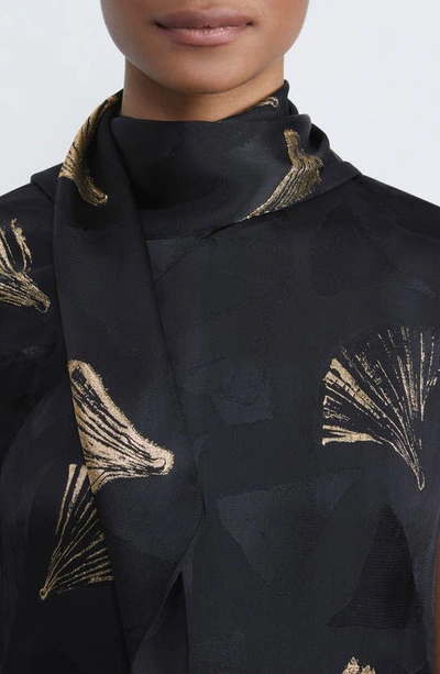 Shop Lafayette 148 New York Metallic Print Scarf Detail Dress In Black Multi