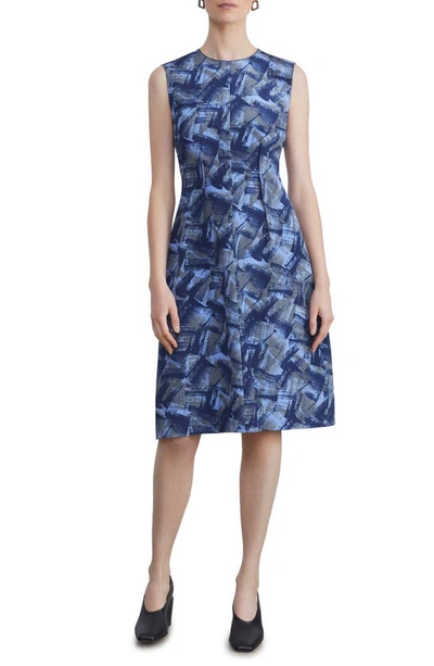 Shop Lafayette 148 Abstract Print Silk Fit & Flare Dress In Blue Iris Multi