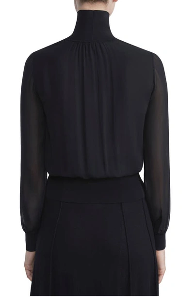 Lafayette 148 Turtleneck Blouson-sleeve Silk Georgette Blouse In Black