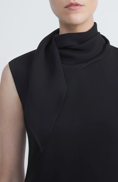 Shop Lafayette 148 New York Scarf Detail Sleeveless Crepe Sheath Dress In Black