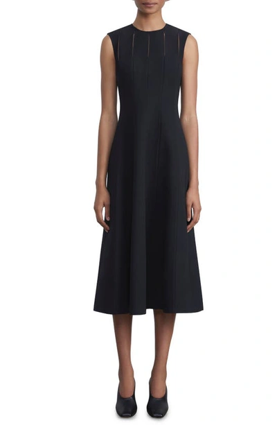 Shop Lafayette 148 New York Slit Detail Wool & Silk Midi Dress In Black