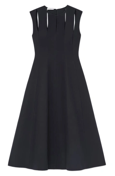 Shop Lafayette 148 New York Slit Detail Wool & Silk Midi Dress In Black