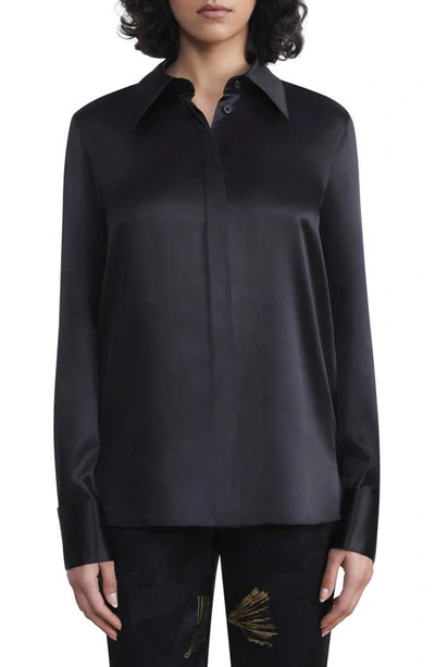 Shop Lafayette 148 French Cuff Silk Button-up Blouse In Black