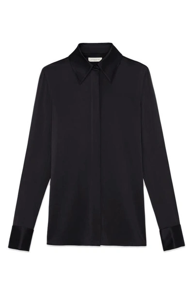 Shop Lafayette 148 French Cuff Silk Button-up Blouse In Black