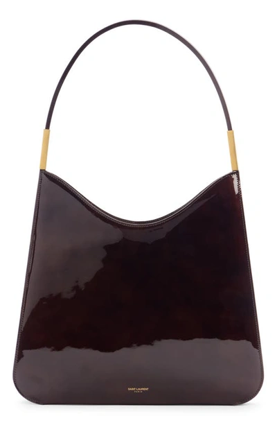 Shop Saint Laurent Sac Patent Leather Hobo Bag In Espresso Forte