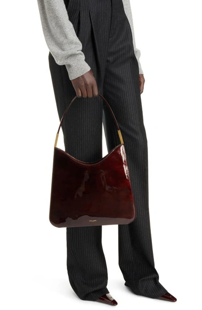 Saint Laurent Sac Patent Leather Hobo Bag In Espresso Forte