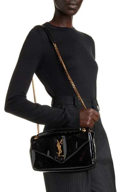 Shop Saint Laurent Calypso Patent Leather Shoulder Bag In Nero
