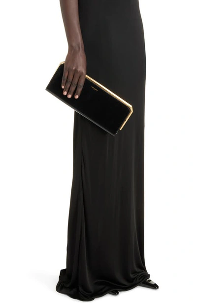 Saint Laurent Slp Patent Leather Frame Clutch In Nero
