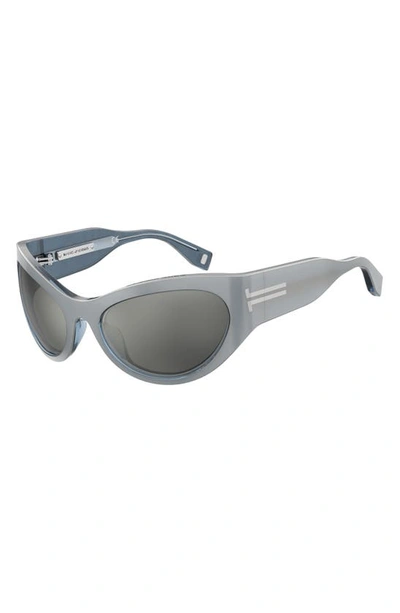 Shop Marc Jacobs 61mm Wrap Cat Eye Sunglasses In Silver/ Silver Mirror