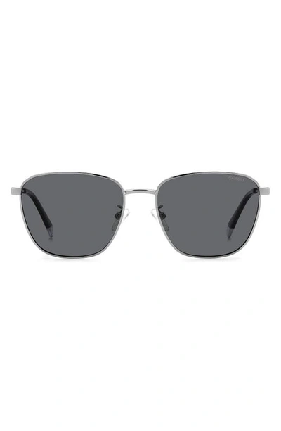 Shop Polaroid 56mm Polarized Rectangular Sunglasses In Ruthenium/ Gray Polarized