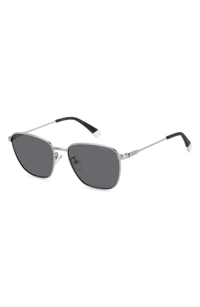 Shop Polaroid 56mm Polarized Rectangular Sunglasses In Ruthenium/ Gray Polarized