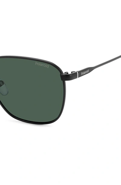 Polaroid 56mm Polarized Rectangular Sunglasses In Matte Black/ Green Polarized