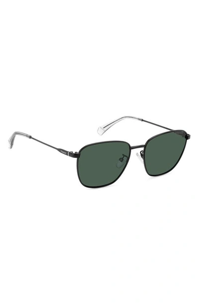 Shop Polaroid 56mm Polarized Rectangular Sunglasses In Matte Black/ Green Polarized