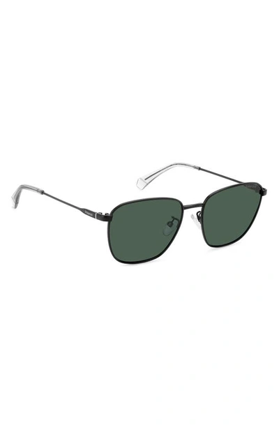 Polaroid 56mm Polarized Rectangular Sunglasses In Matte Black/ Green Polarized