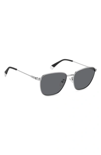 Shop Polaroid 56mm Polarized Rectangular Sunglasses In Ruthenium/ Gray Polarized