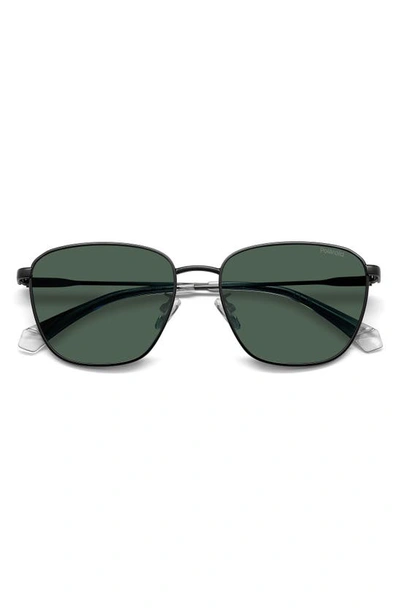 Polaroid 56mm Polarized Rectangular Sunglasses In Matte Black/ Green Polarized