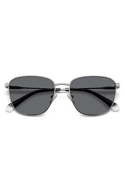 Shop Polaroid 56mm Polarized Rectangular Sunglasses In Ruthenium/ Gray Polarized