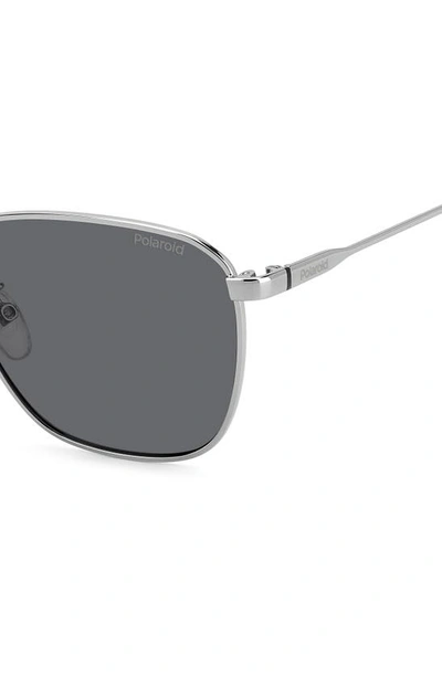 Shop Polaroid 56mm Polarized Rectangular Sunglasses In Ruthenium/ Gray Polarized