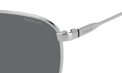 Shop Polaroid 56mm Polarized Rectangular Sunglasses In Ruthenium/ Gray Polarized