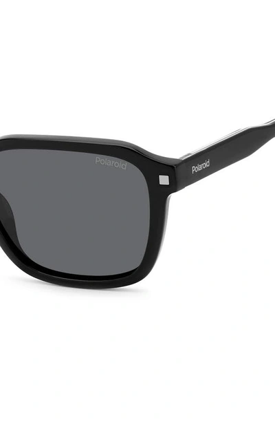 Shop Polaroid 53mm Polarized Rectangular Sunglasses In Black/ Gray Polarized