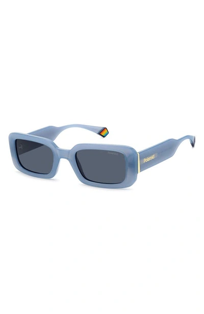 Polaroid 52mm Polarized Rectangular Sunglasses In Azure/ Blue Polarized