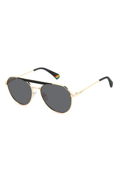Shop Polaroid 57mm Polarized Aviator Sunglasses In Gold Black/ Gray Polarized