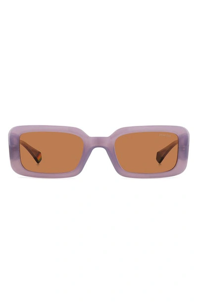 Shop Polaroid 52mm Polarized Rectangular Sunglasses In Lilac/ Copper Polarized